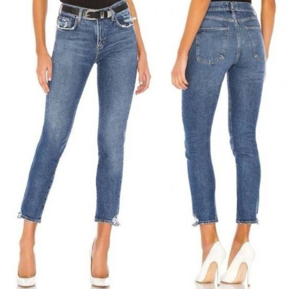 AGOLDE High Rise Crossover Jeans 25 Destroyed Hem Raw Edge Straight Leg - Picture 2 of 15